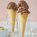 rocky road ice cream in cones set in glass cups