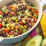 serving dish with texas caviar and avocado
