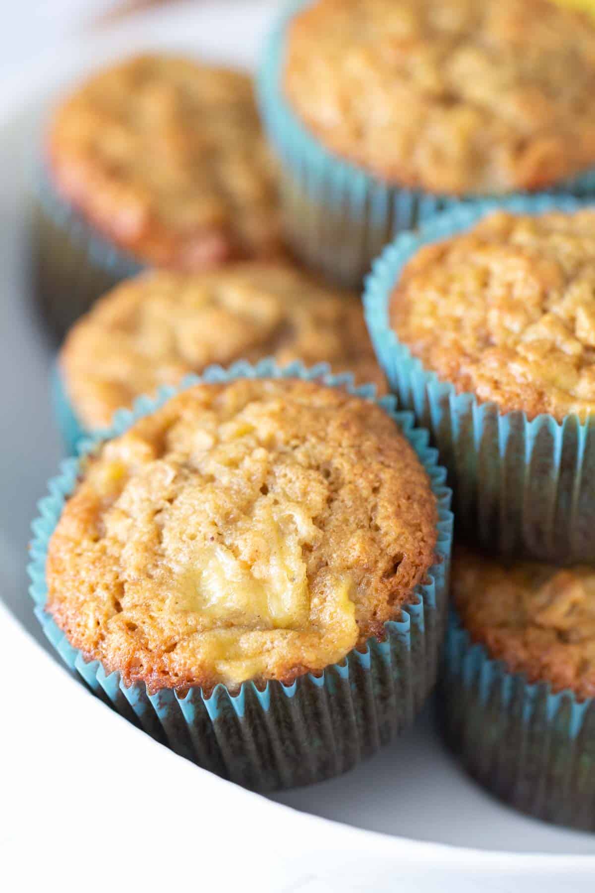 banana oat muffins close up