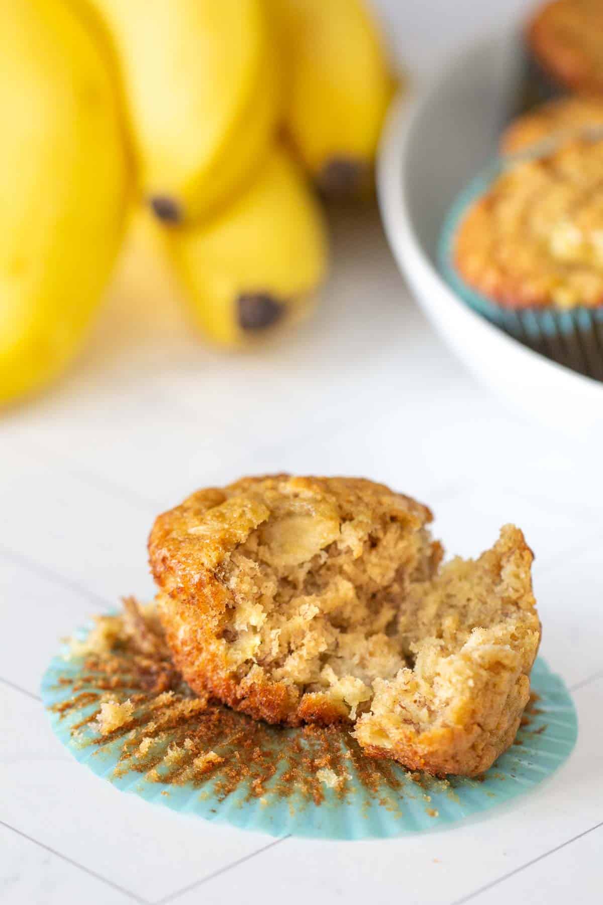 torn open banana oat muffin