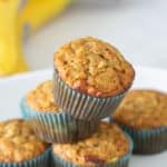 stack of banana oat muffins