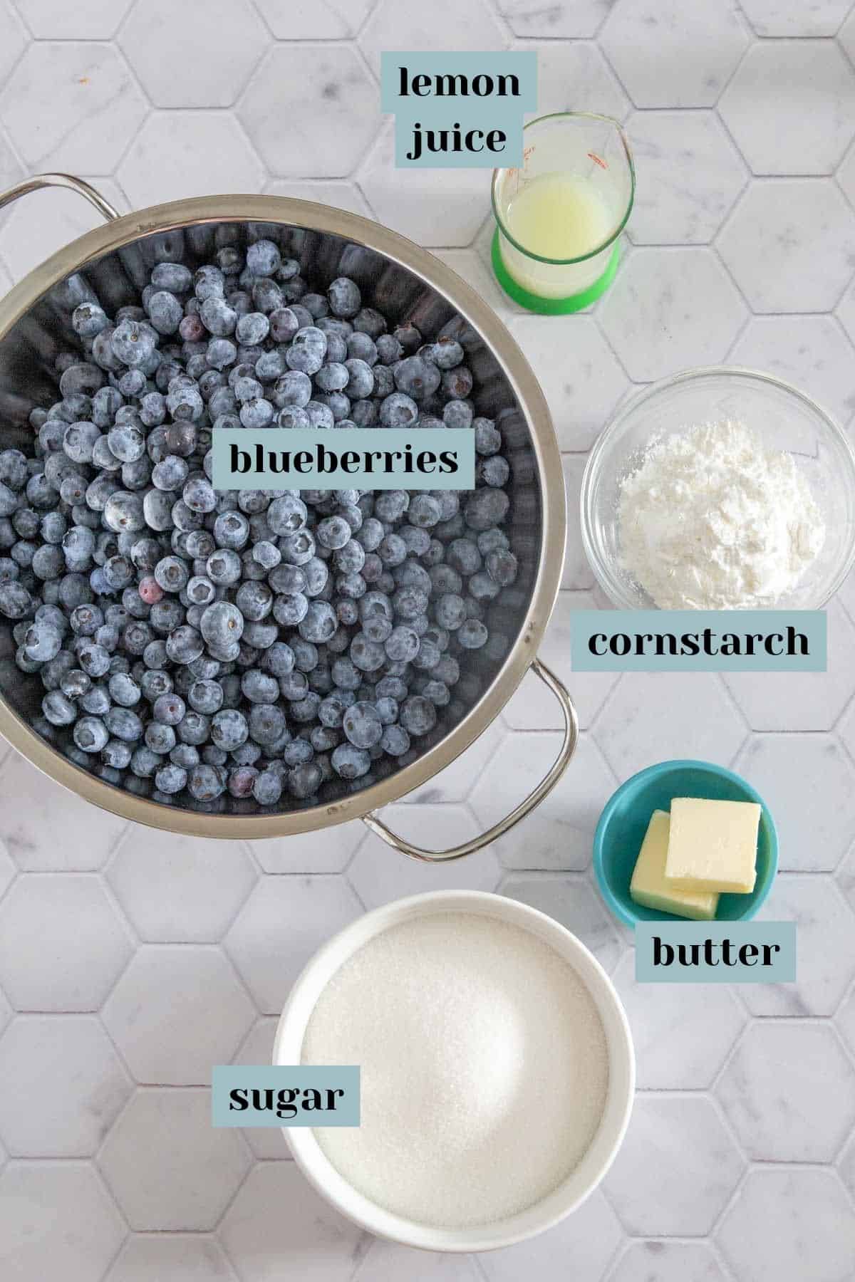 blueberry pie filling ingredients with labels