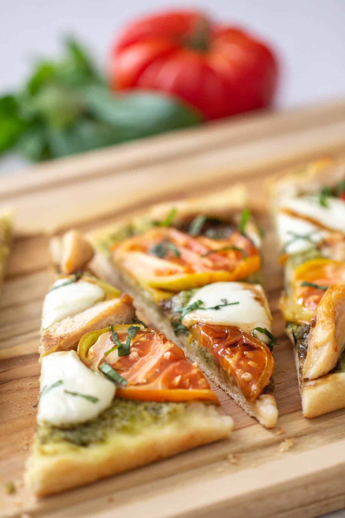 sliced caprese flatbread