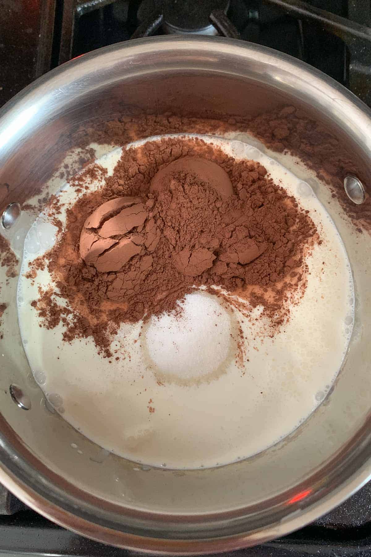 cream, sugar, salt, and cocoa in saucepan