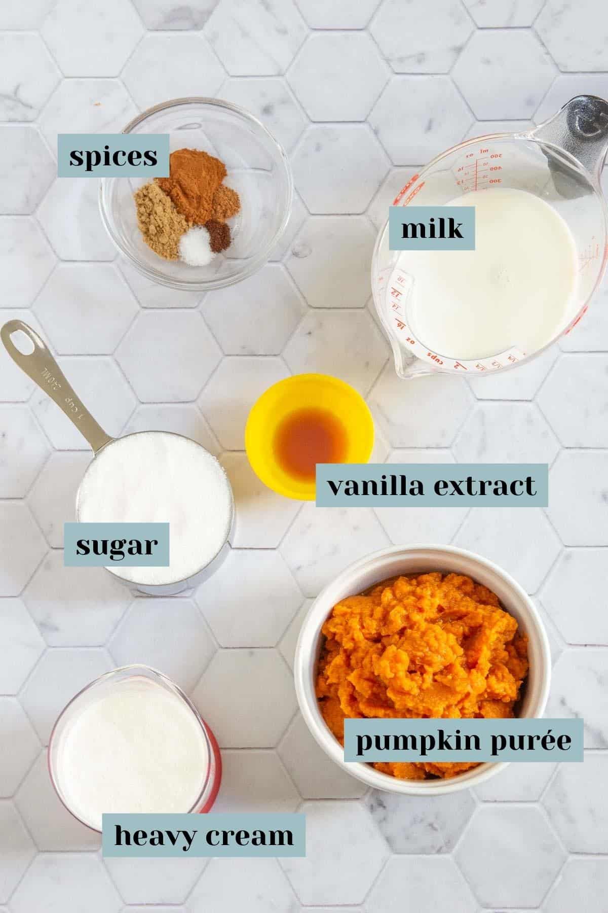 pumpkin ice cream ingredients with labels