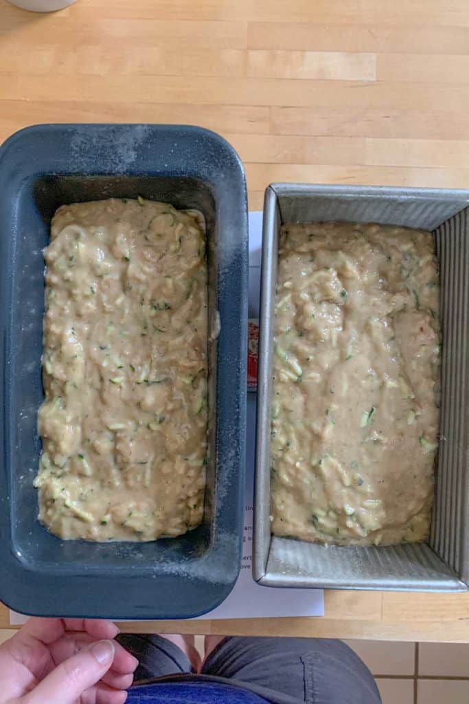 zucchini bread batter in pans