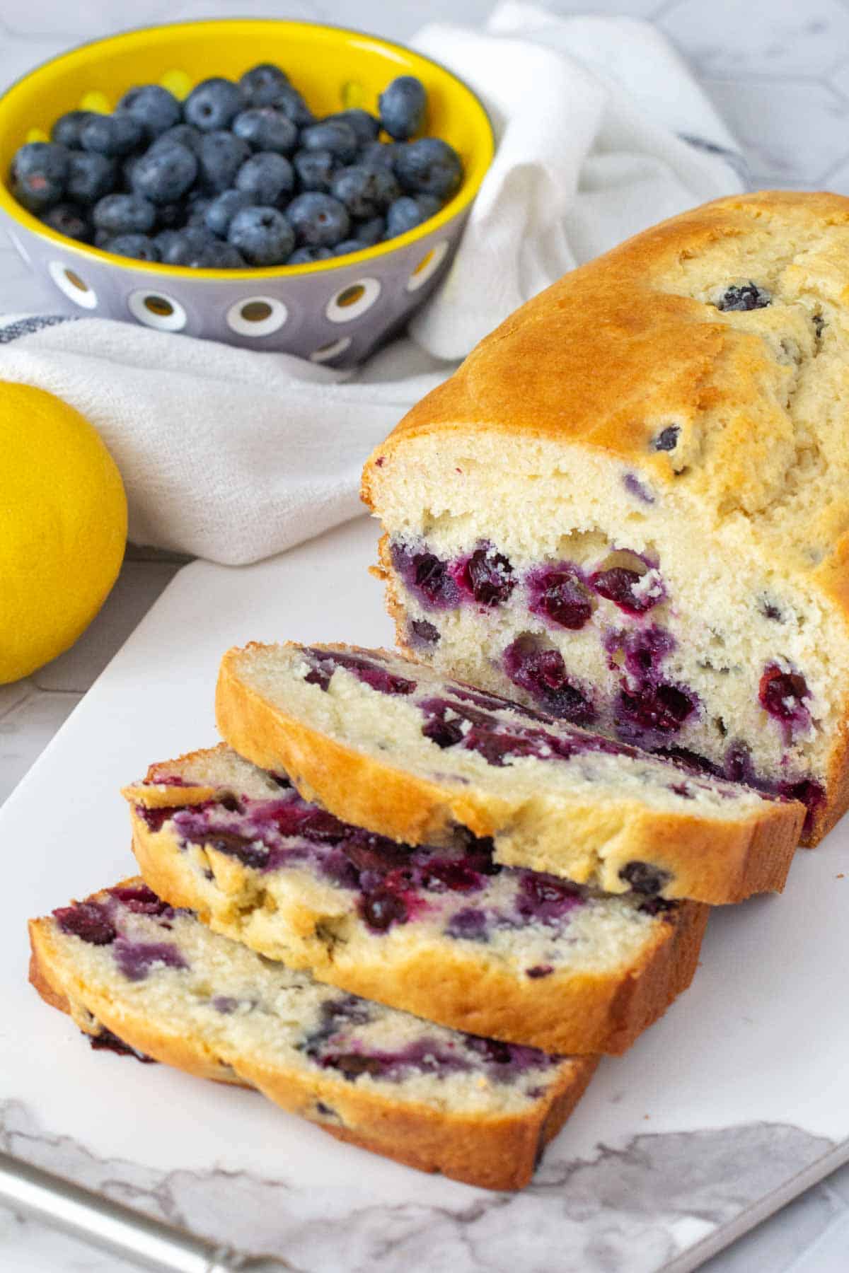 sliced blueberry bread