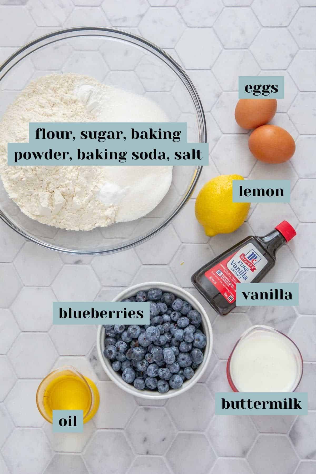 blueberry bread ingredients with labels