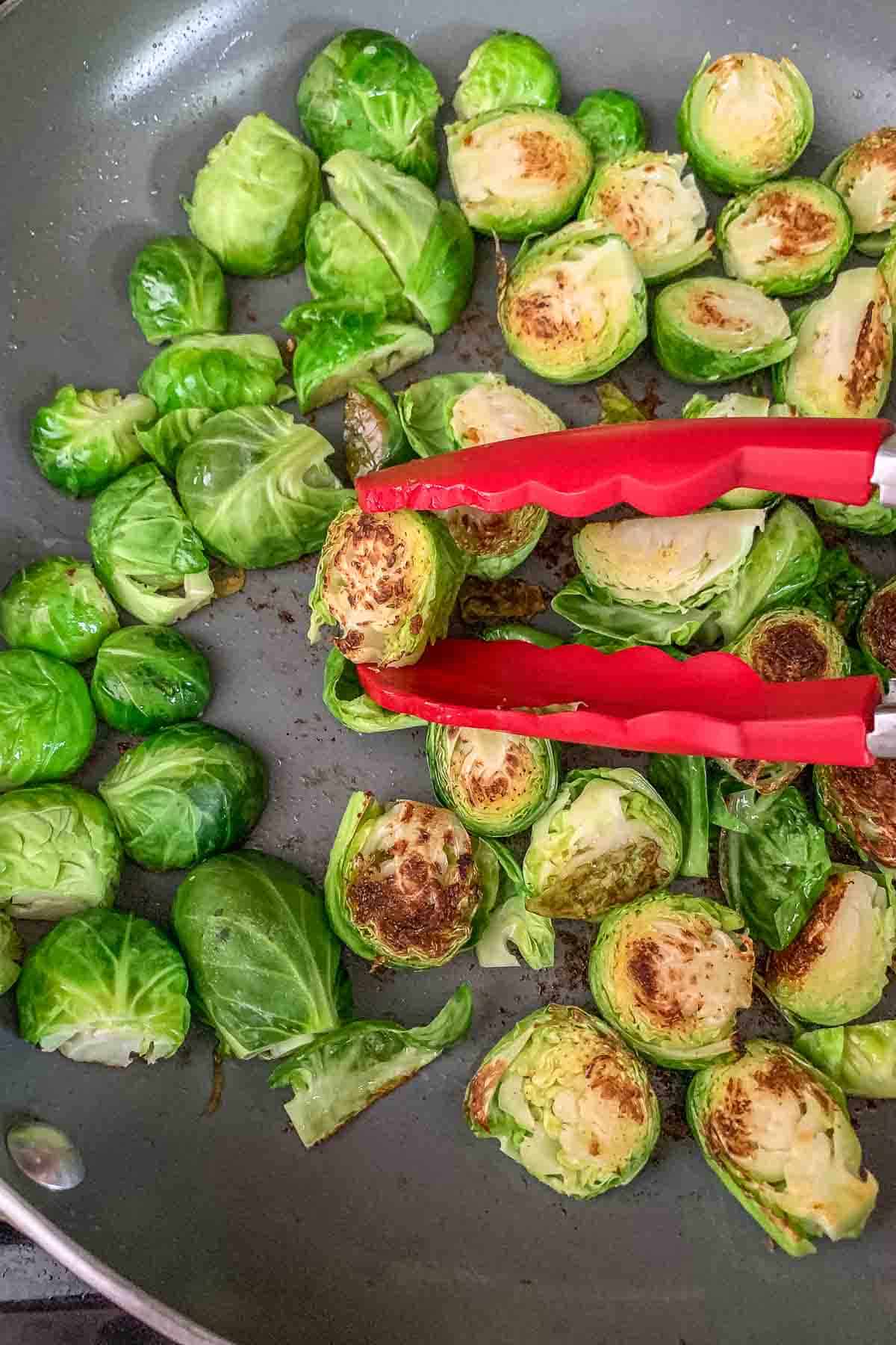 cooking brussels sprouts in saute pan