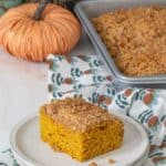 slice of pumpkin coffee cake on plate