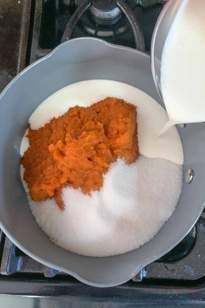sugar, pumpkin, cream in a saucepan