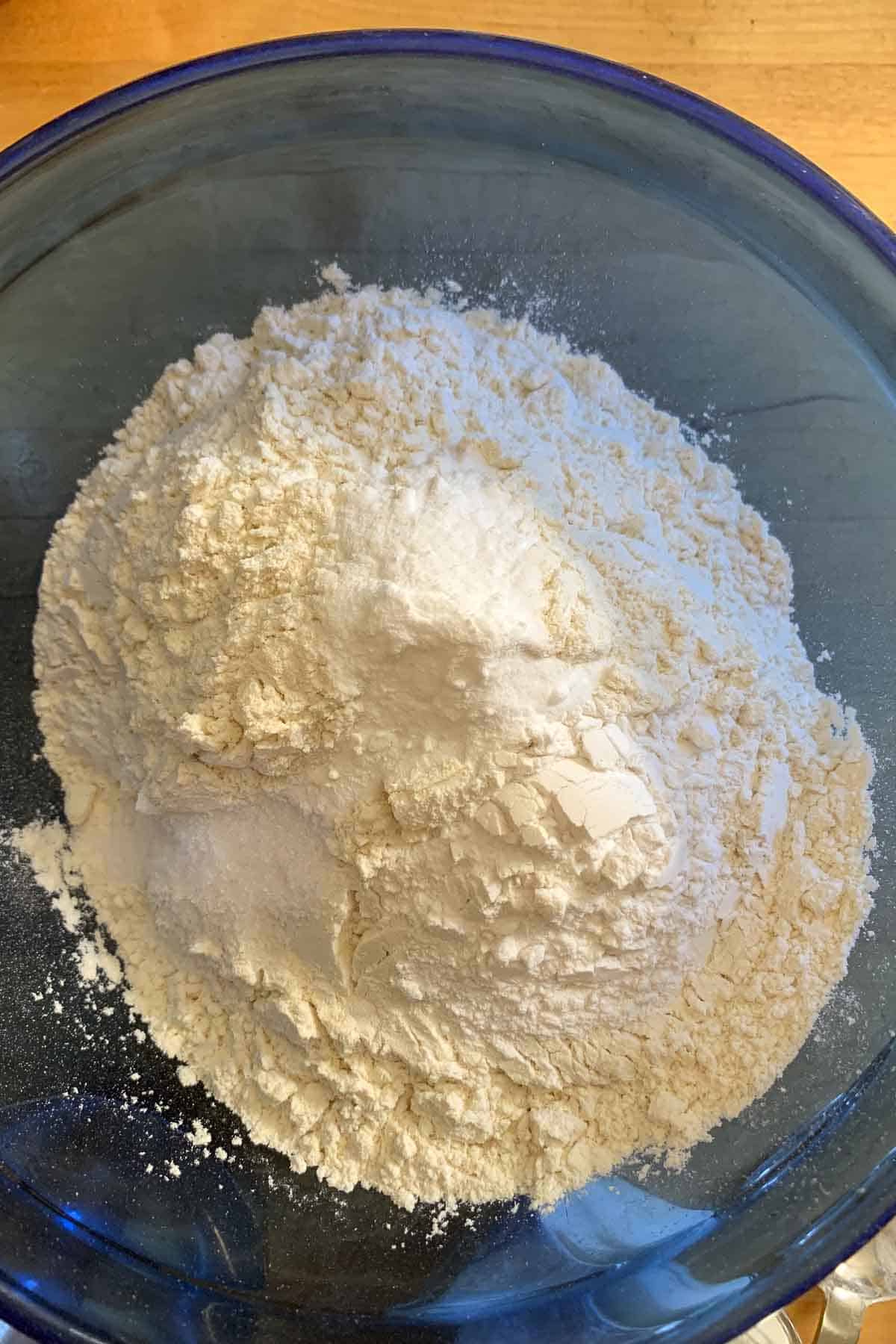 dry ingredients for cookie dough in a bowl