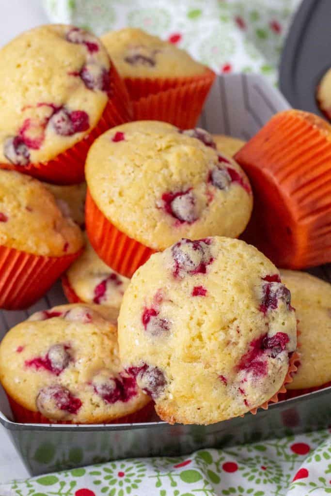 cranberry orange muffins stacked