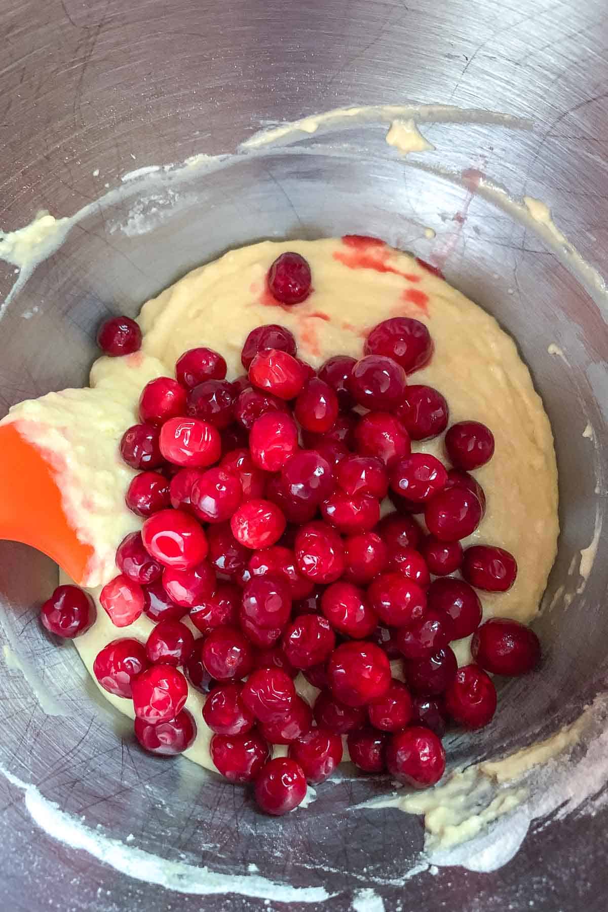cranberries in muffin batter