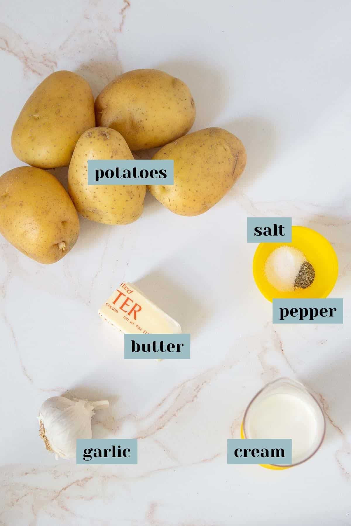 garlic mashed potatoes ingredients with labels