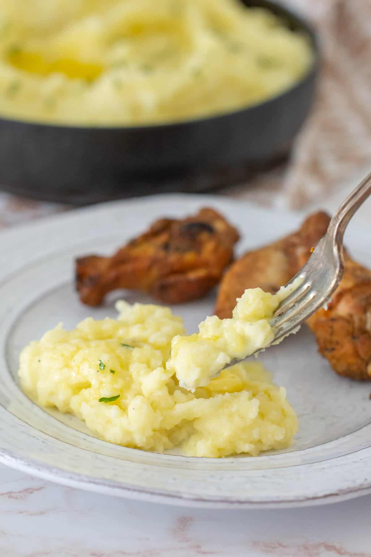 forkful of garlic mashed potatoes