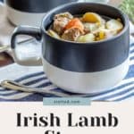 Irish lamb stew with borracho beans in a bowl.