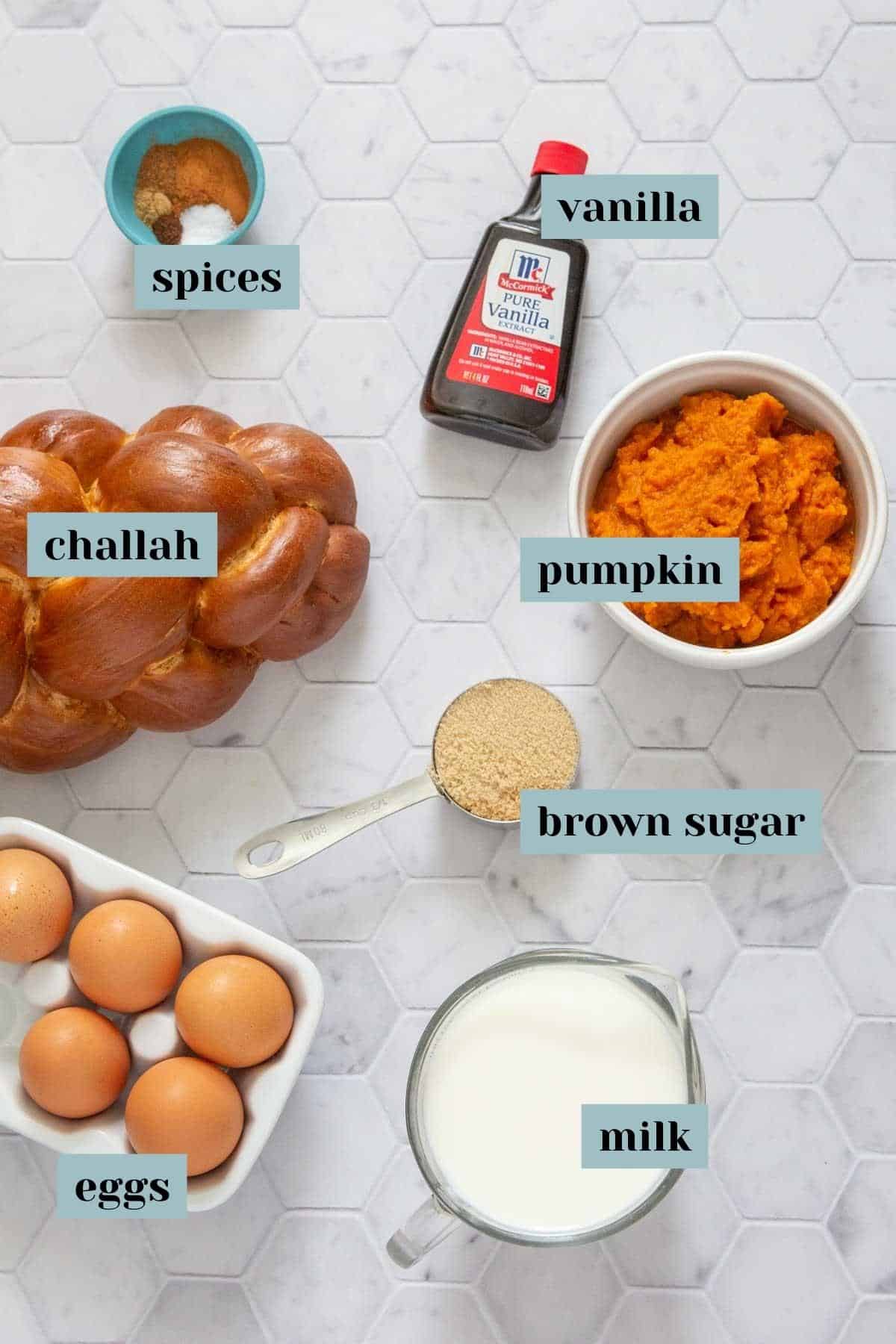 pumpkin french toast ingredients with labels
