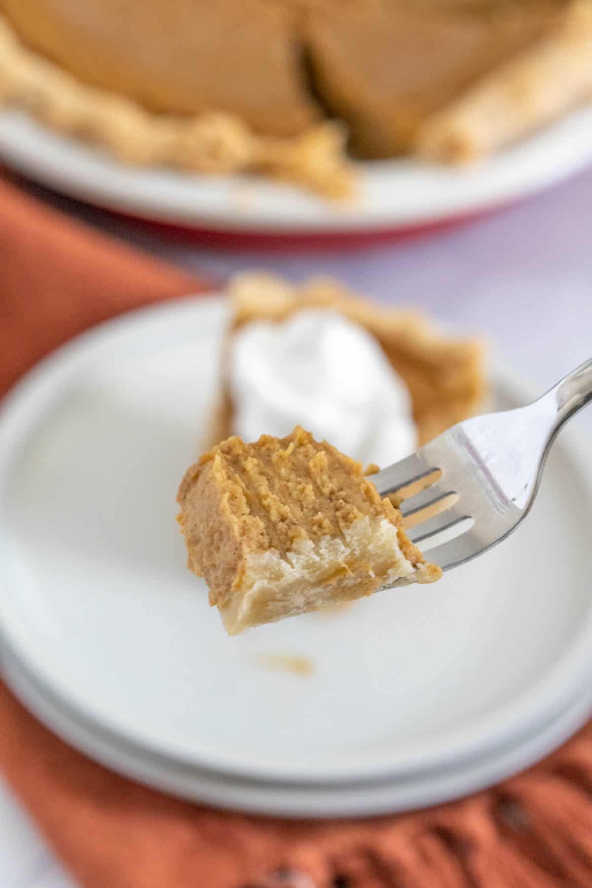 bite of butternut squash pie on fork
