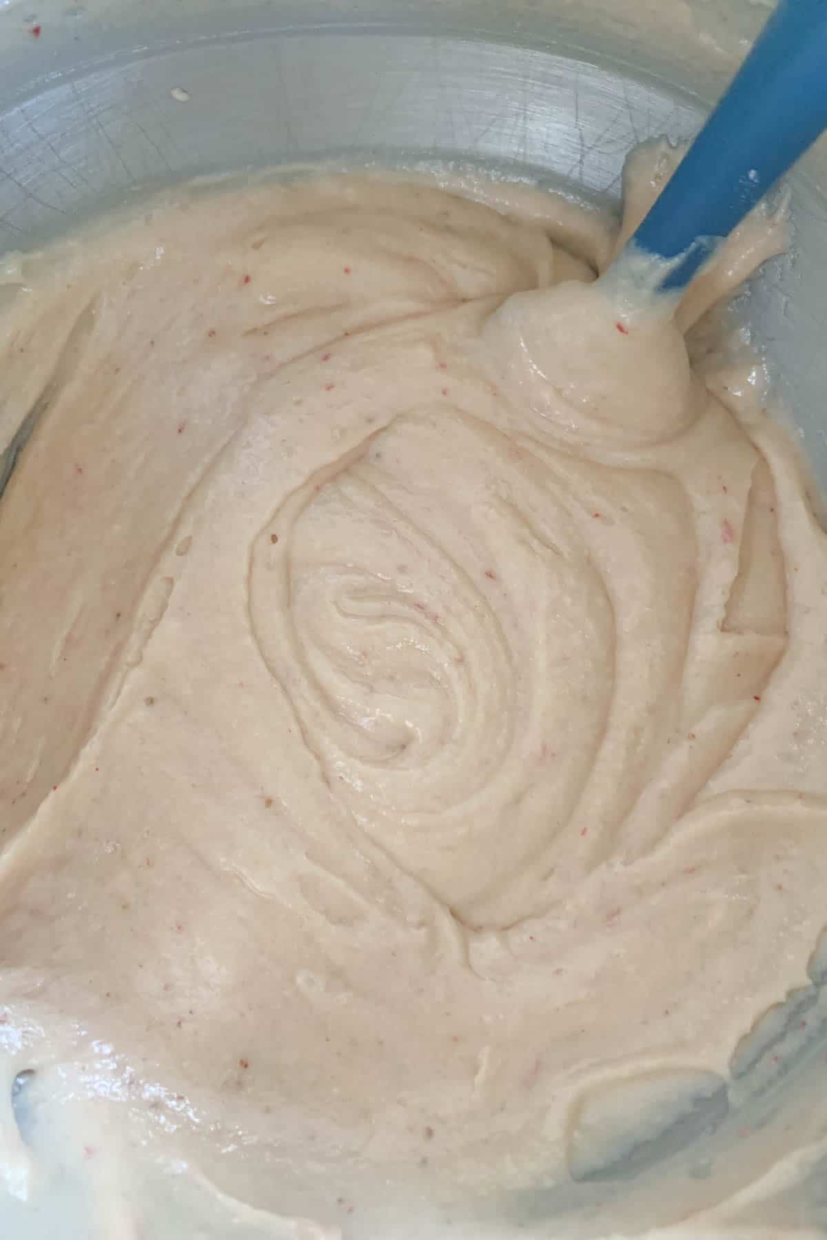 strawberry cupcake batter in bowl