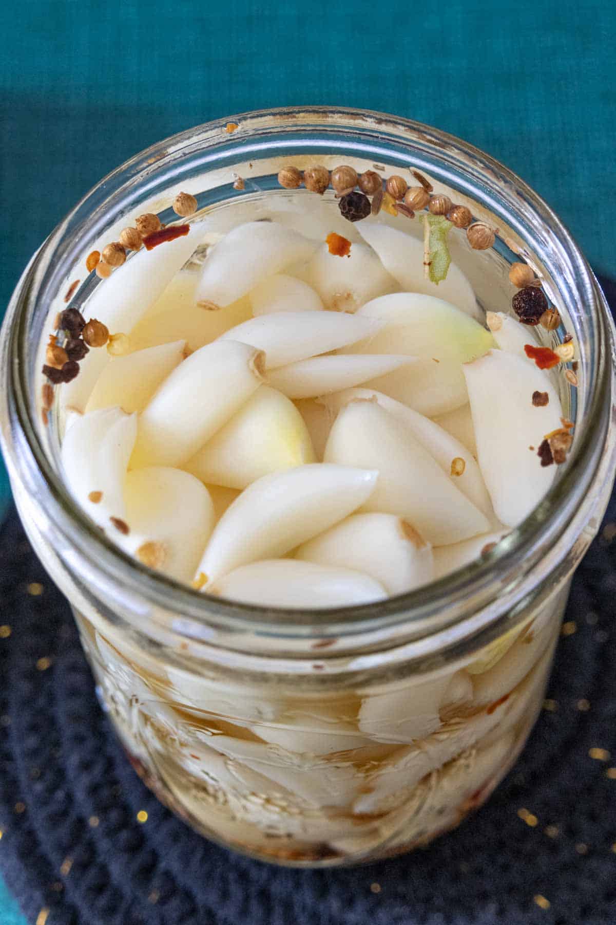 pickled garlic in a glass jar