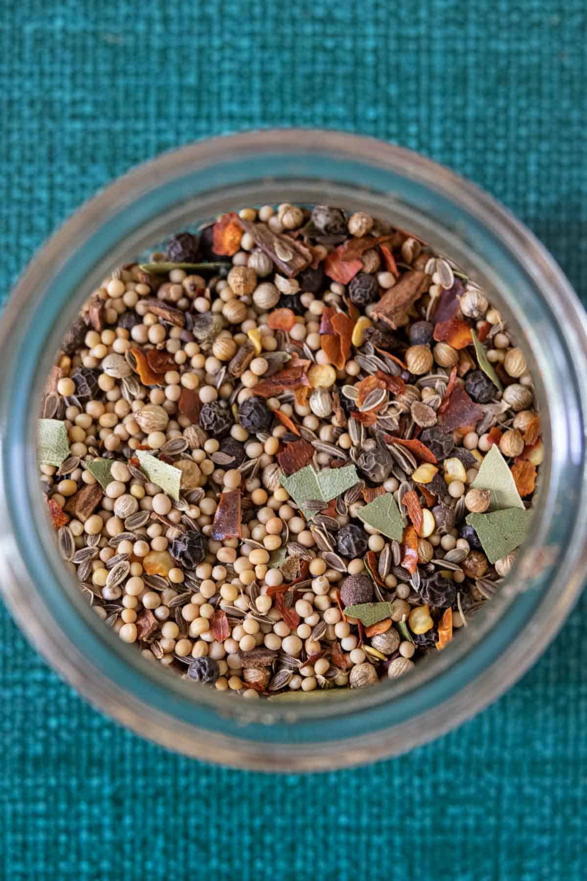 overhead pickling spice in jar