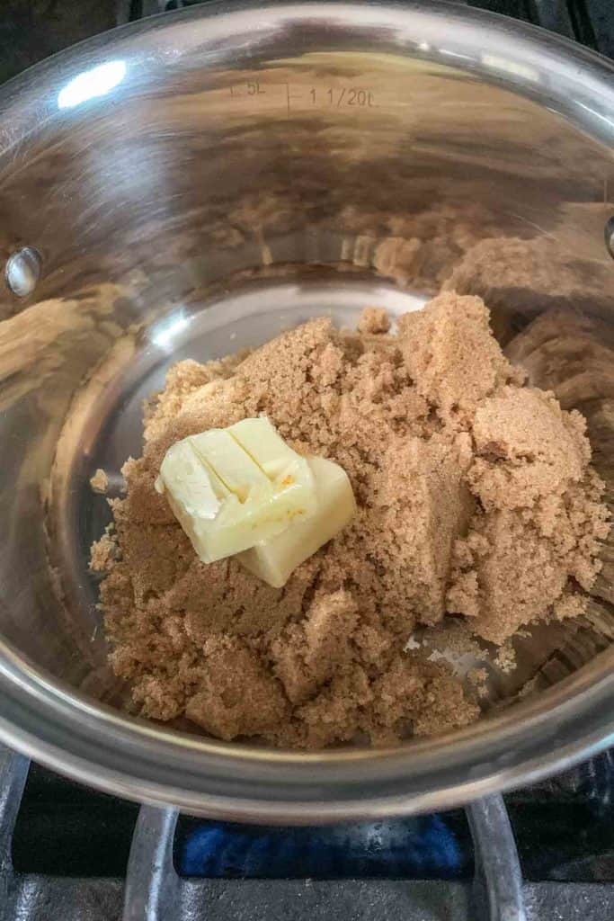 Brown sugar and butter in a saucepan to melt together.