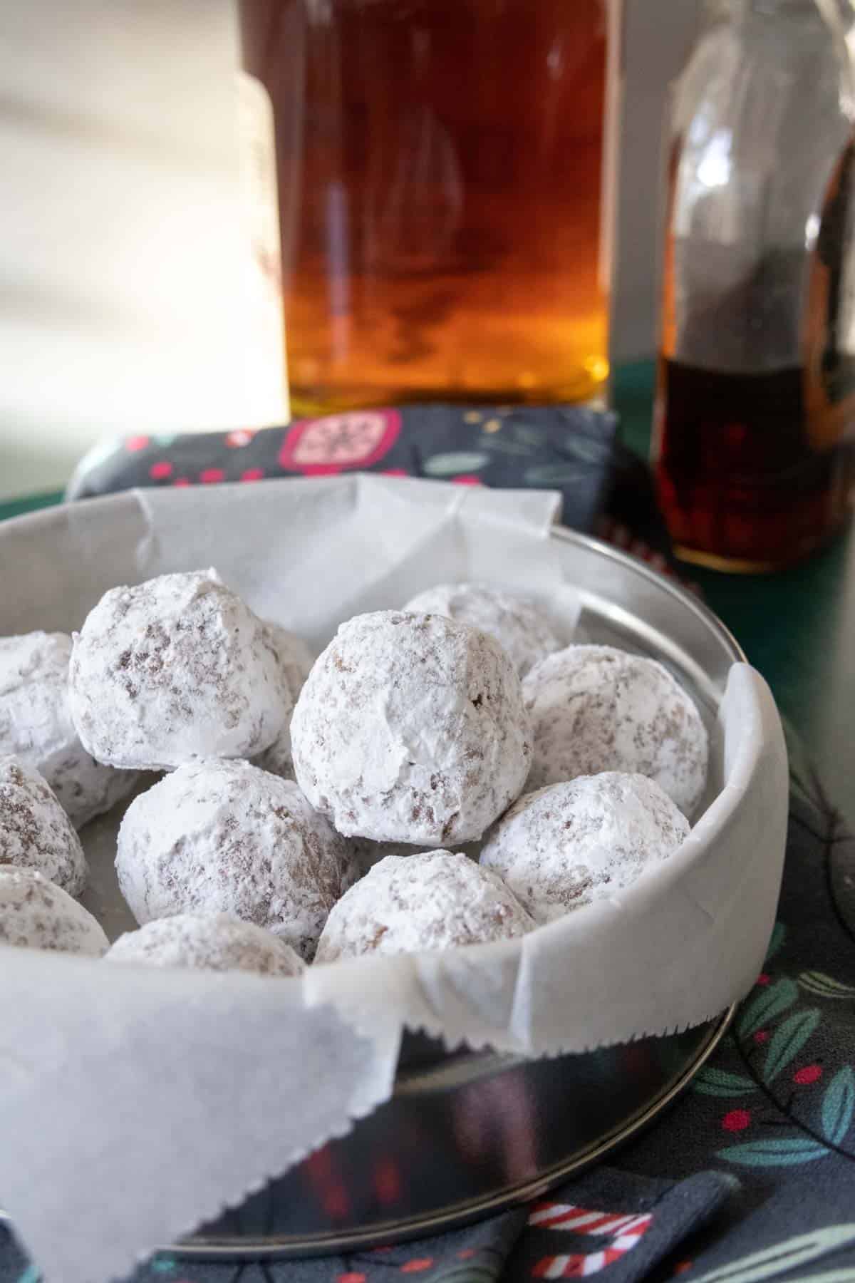Bourbon balls in a gifting tin.