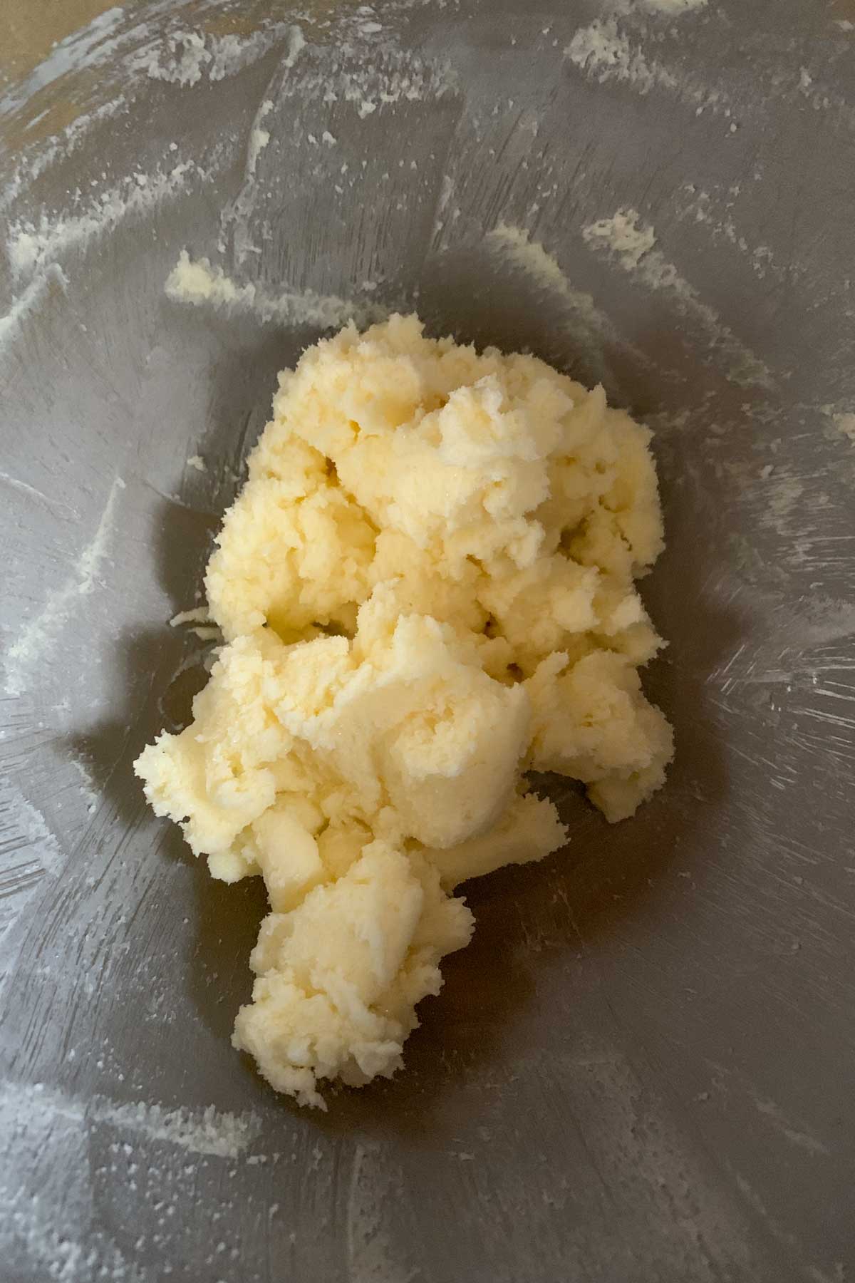Butter and sugar creamed together in mixing bowl.