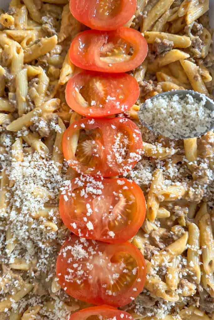 Adding panko to cheesebuger mac and cheese.