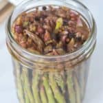 Jar of pickled asparagus.