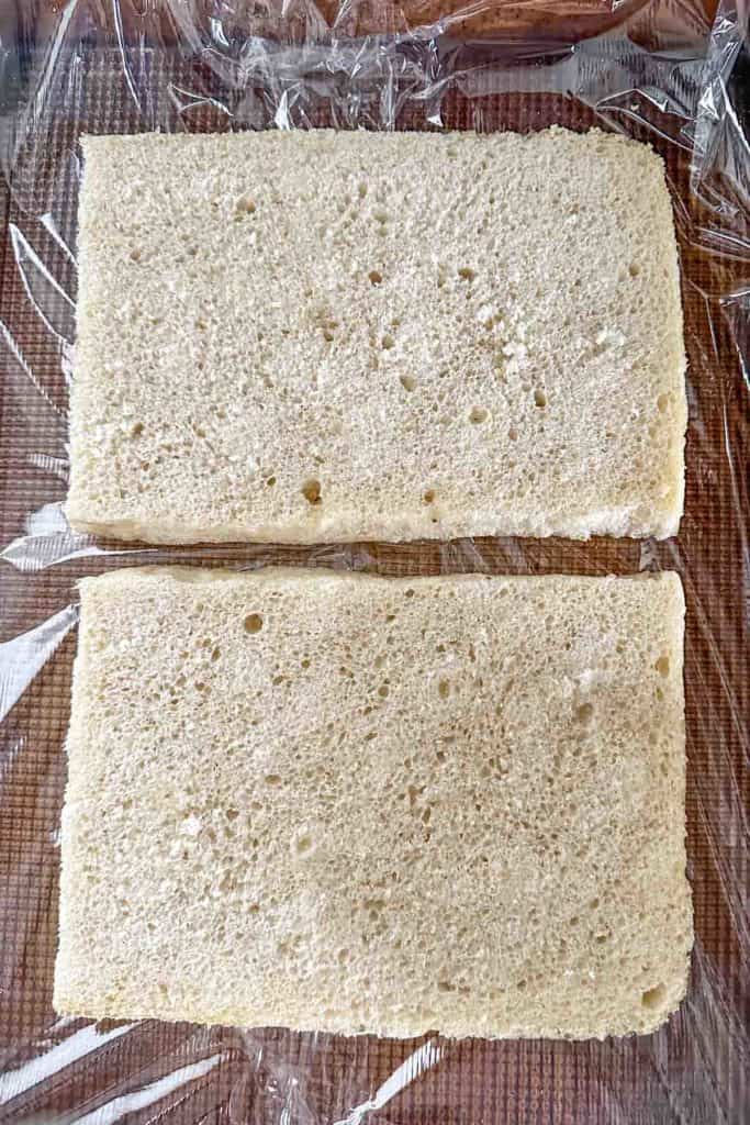 Focaccia bread sliced through the middle.