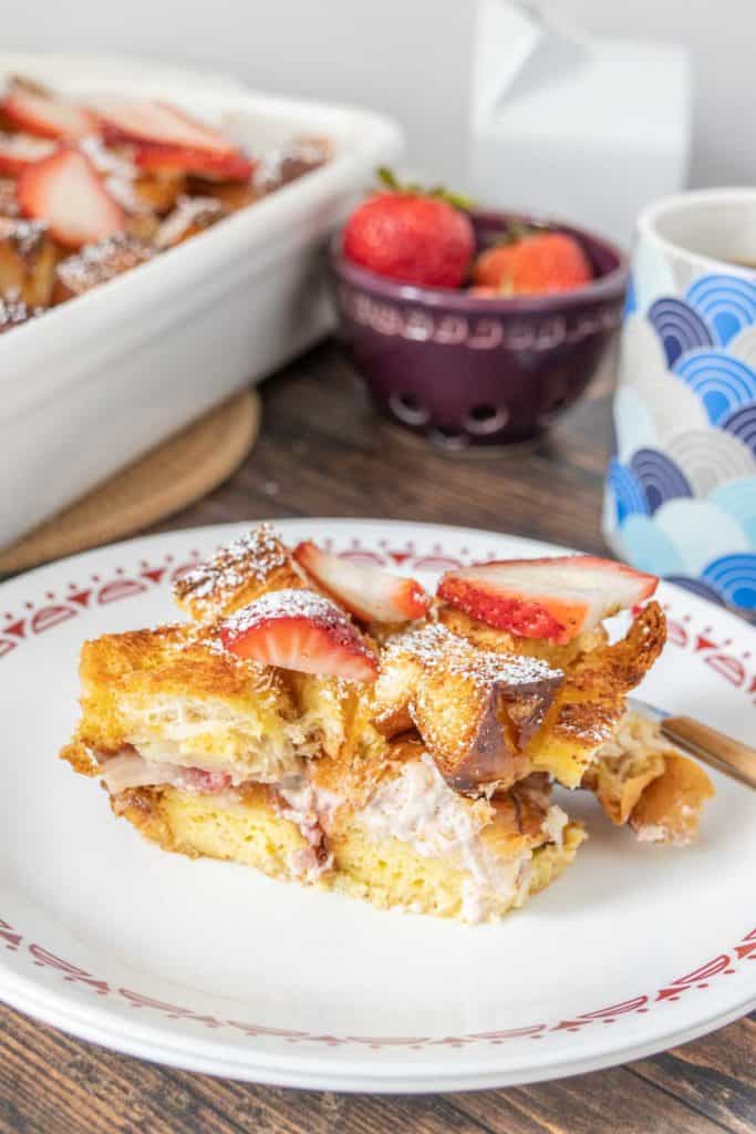 Plate with a serving of strawberry french toast on it.