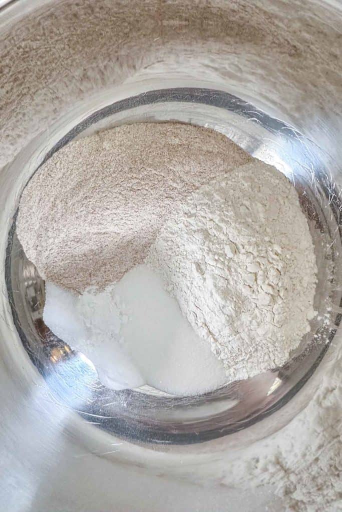 Dry ingredients for scones in a mixing bowl.