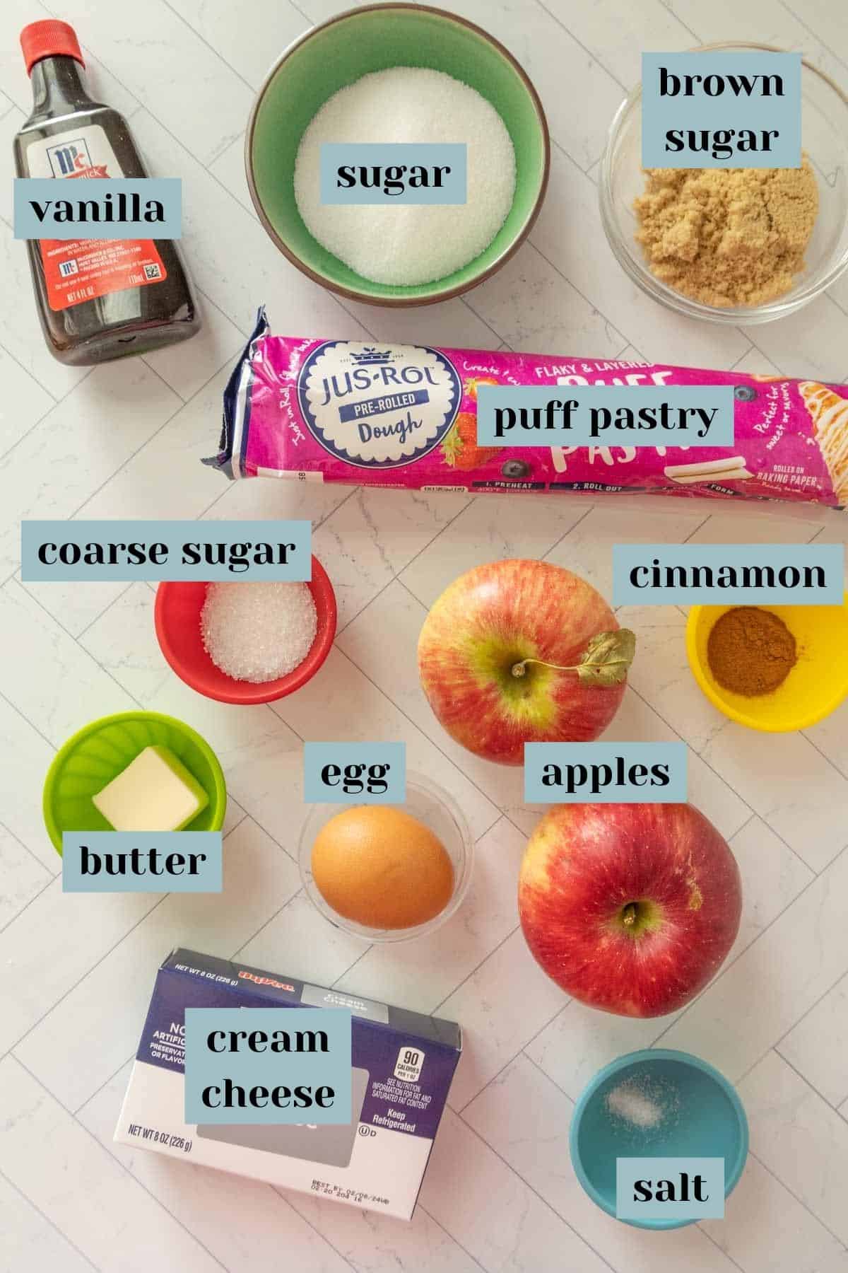 The ingredients for an apple danish.