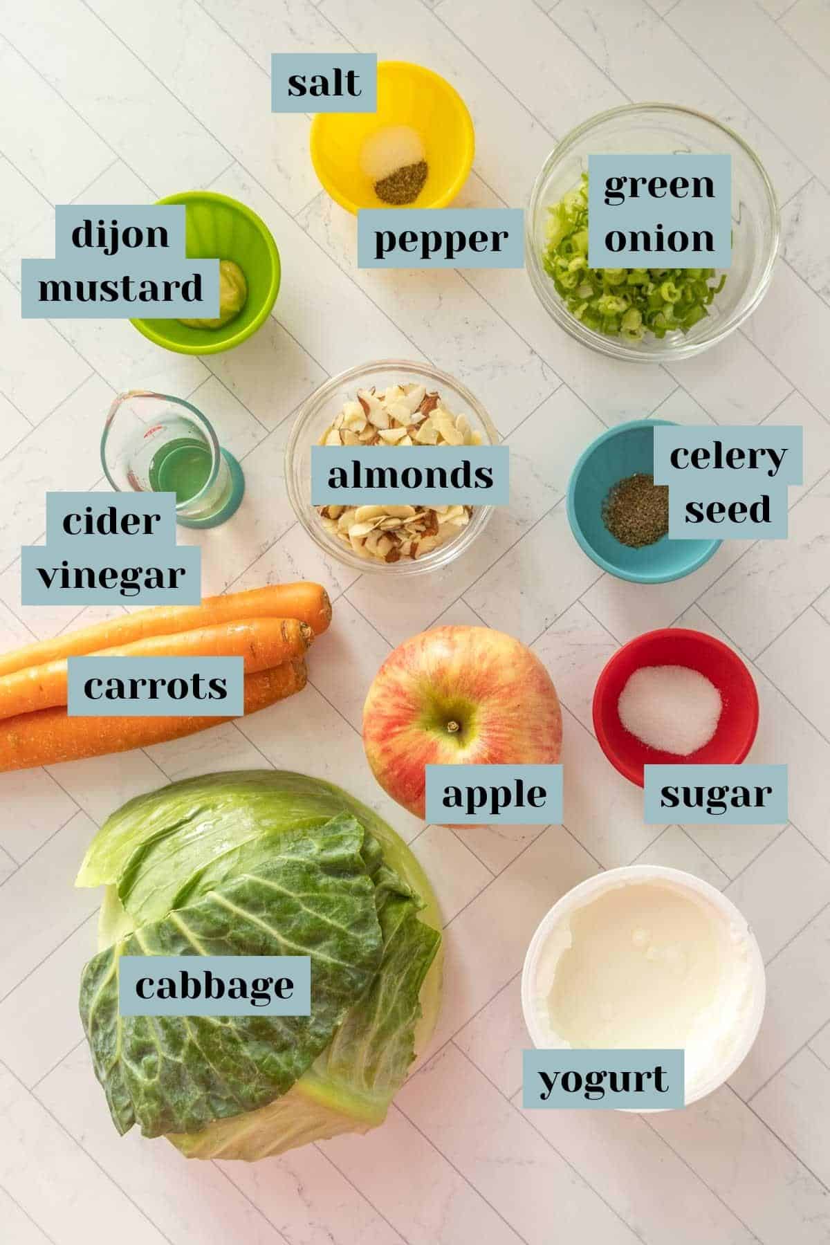 A list of ingredients for apple slaw.