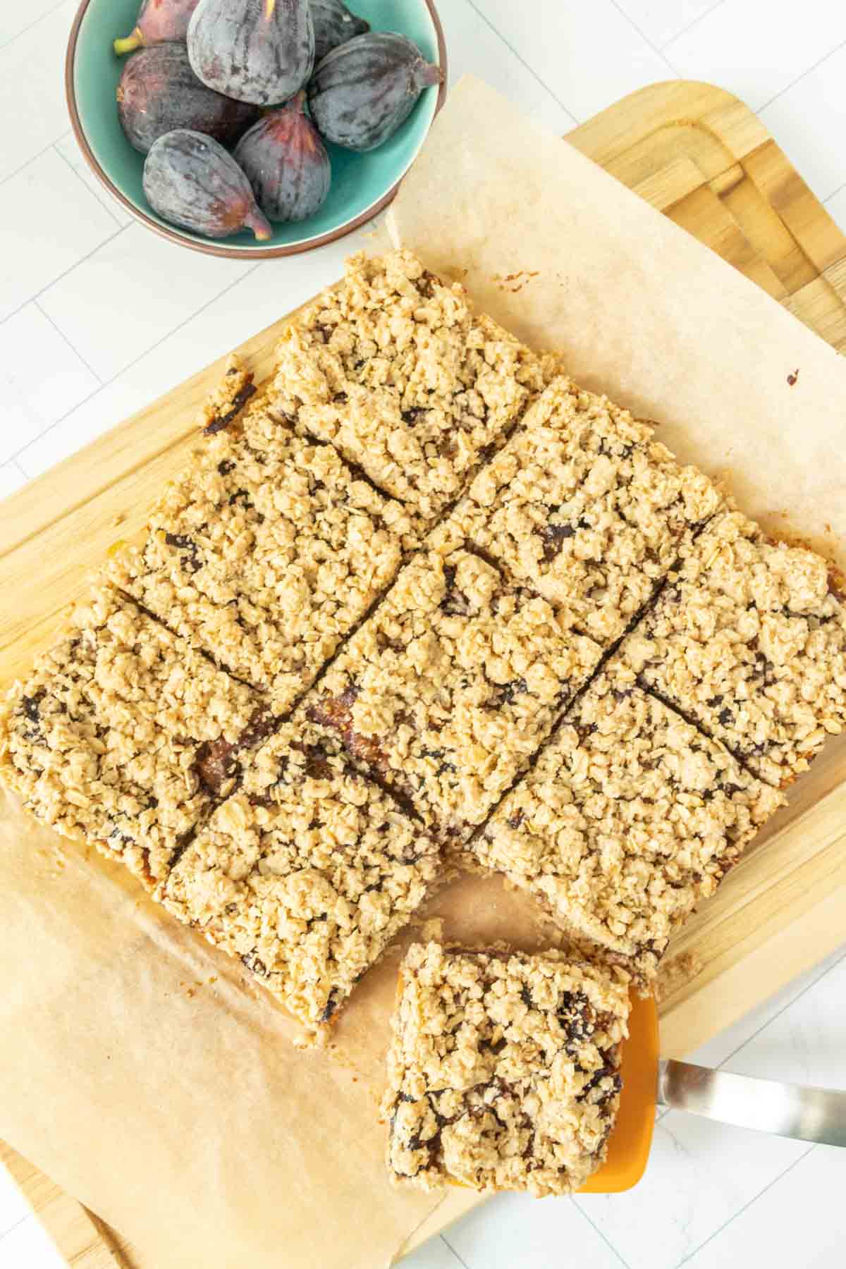 Fig bars on a cutting board.