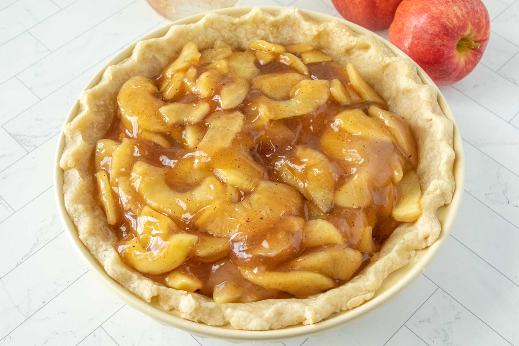 Apple pie filling in a crust.