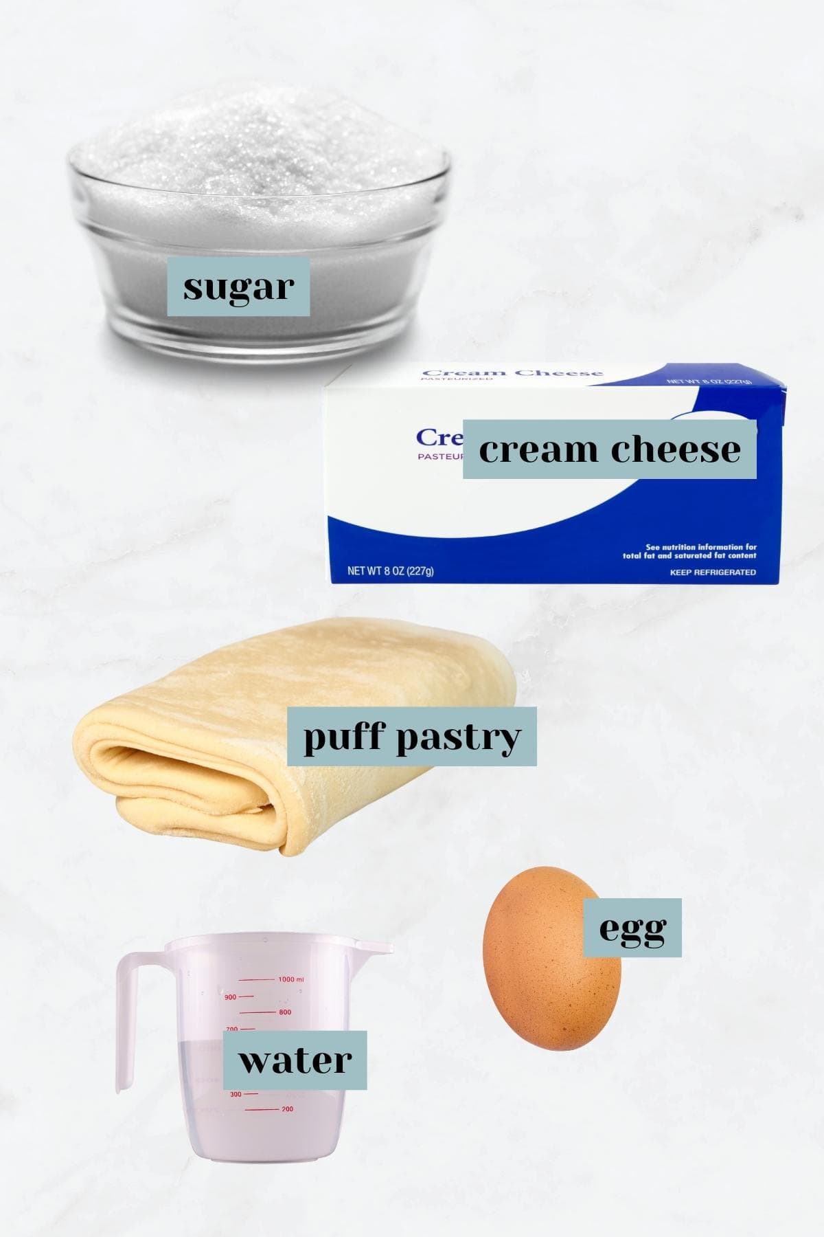 Ingredients for a cheese danish recipe.