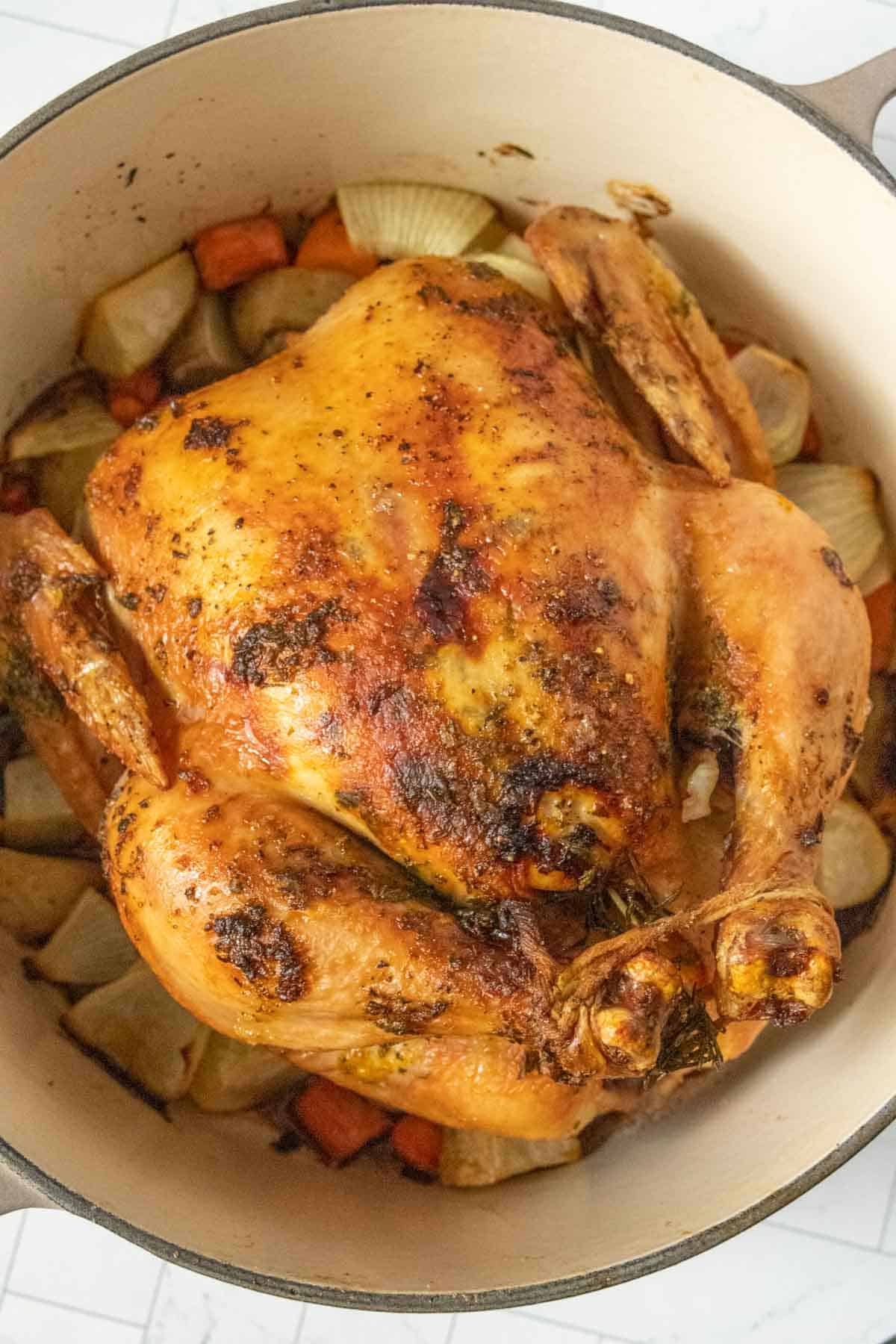 Dutch Oven Whole Chicken with Potatoes and Carrots - Savor the Best