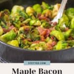 Maple bacon brussels sprouts and turkey tenderloin in a skillet.