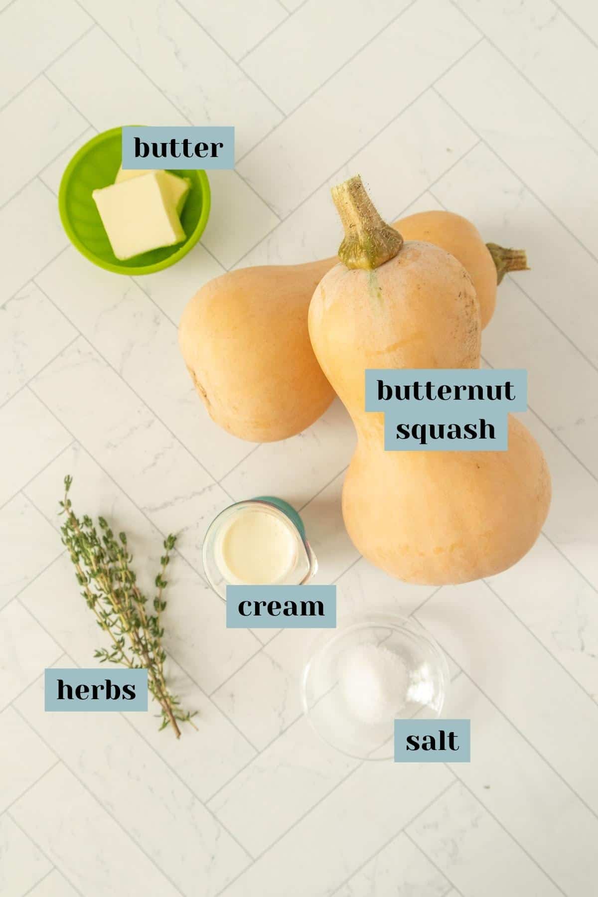 Ingredients for butternut squash mash.