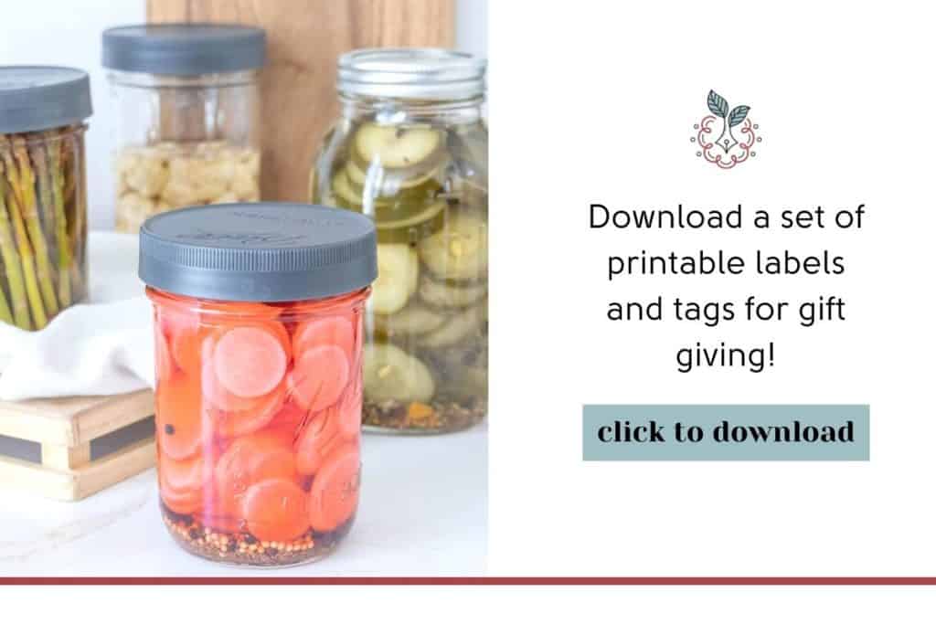 Download a set of printable labels for homemade bread and butter pickles.