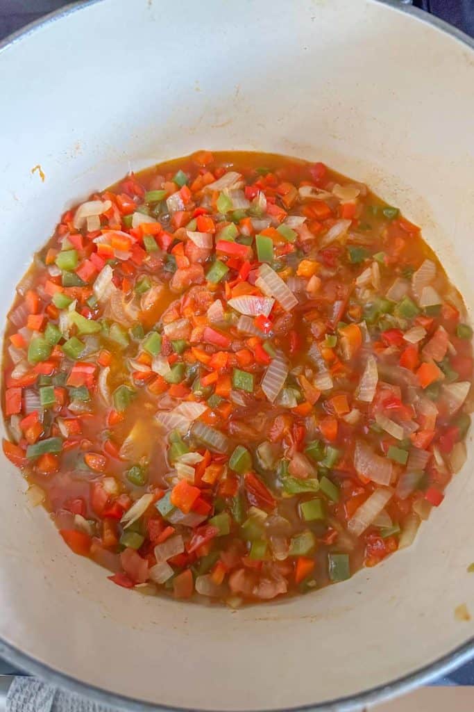 A pot with vegetables in it.