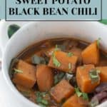 Sweet potato black bean chili with baked brie.