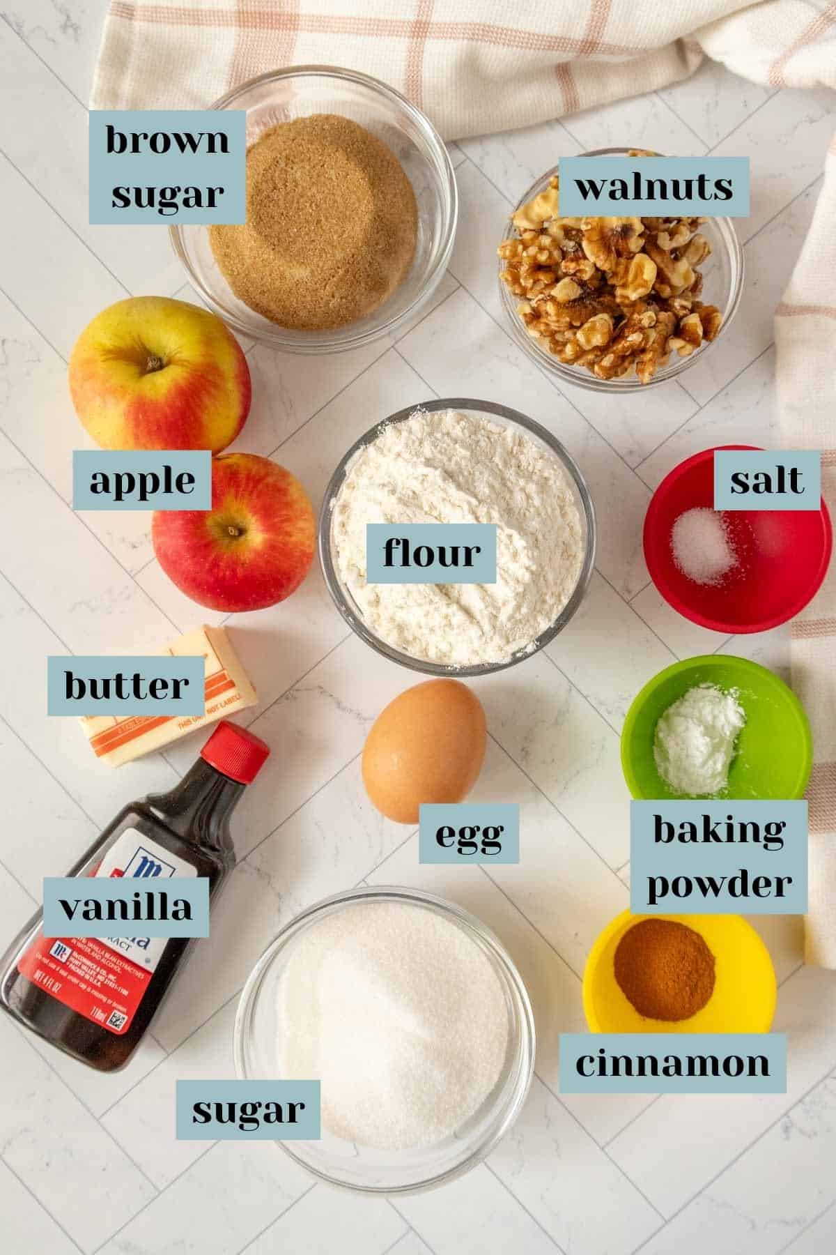 The ingredients for a homemade apple squares.