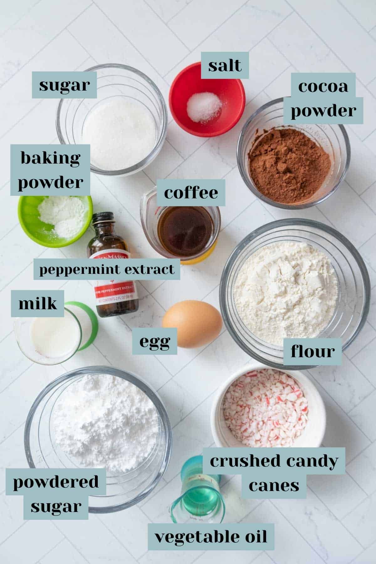 A list of ingredients for a baked donut recipe.