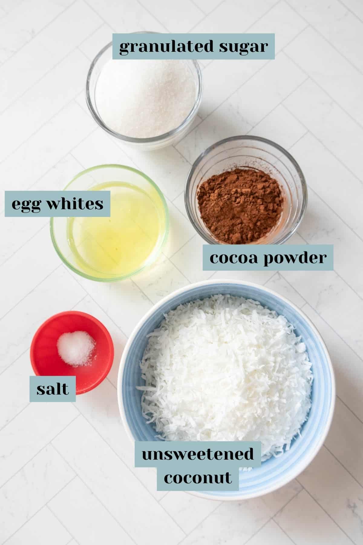 The ingredients for a coconut macaroon recipe.