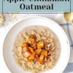 Apple cinnamon oatmeal with peaches on a plate.