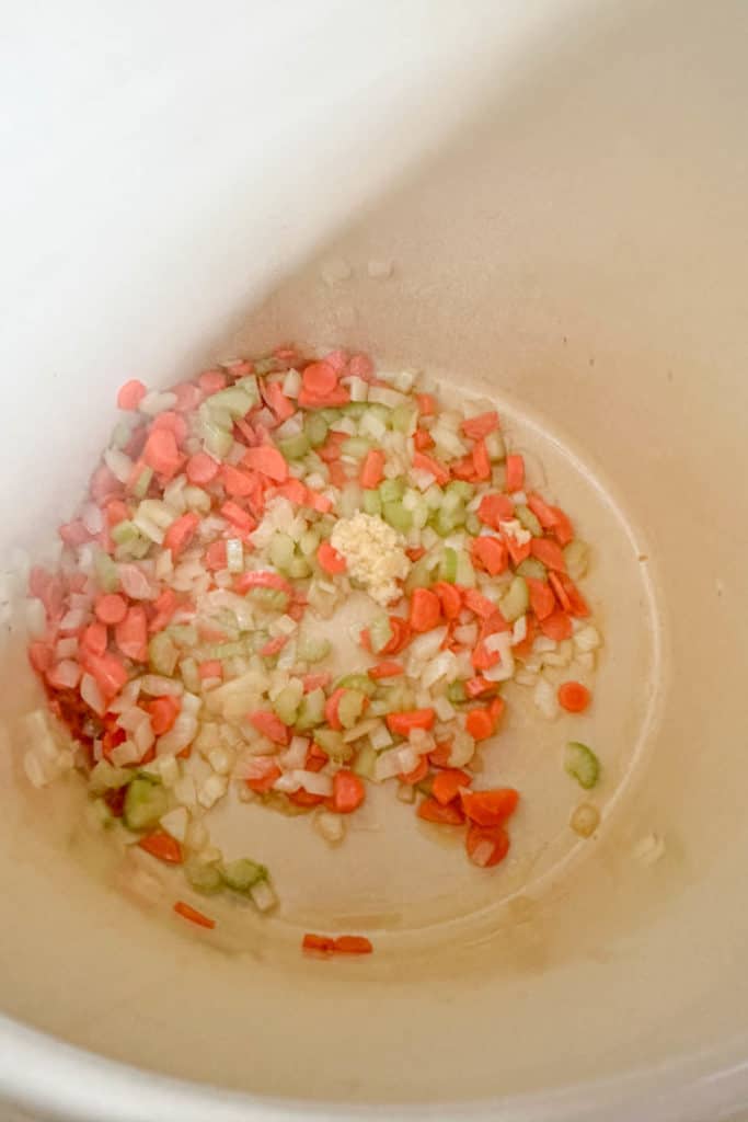 A bowl filled with carrots, onions, and celery.